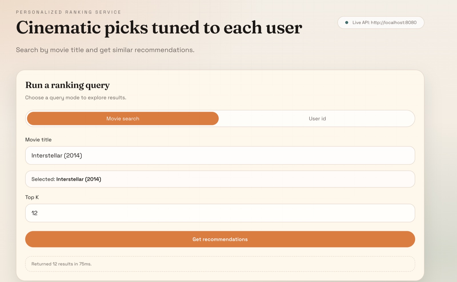 Searching for movies in the recommender interface